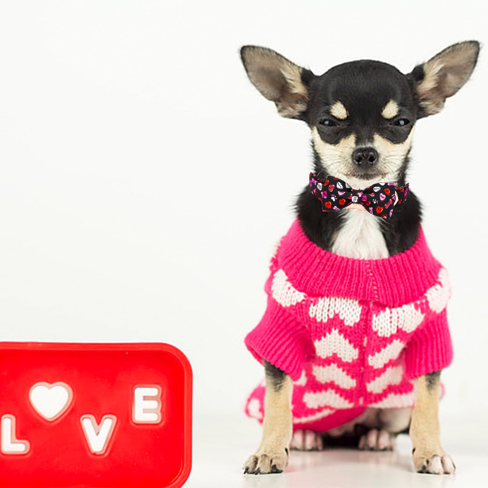 Elegant little tail Valentine's Dog Collar,Cute Heart Dog Collar with Bow for Medium Dogs, Female or Male Adjustable Cotton Pet