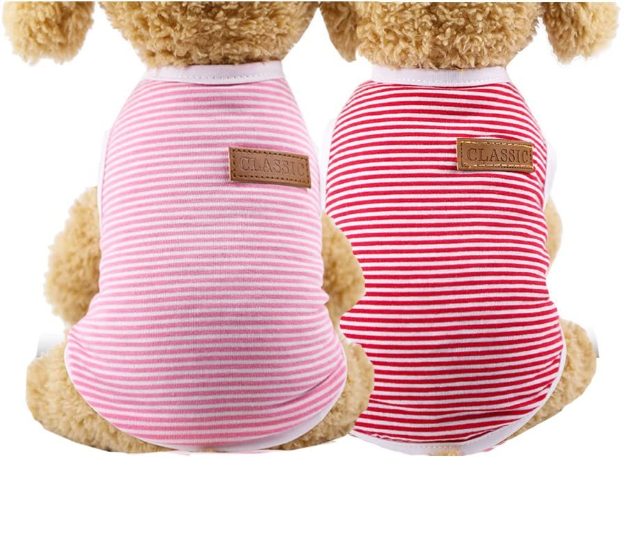 Kutkut Set Of 2 Pcs Striped T-Shirt Clothes For Small Dogs & Cats, Stretchy Summer Cotton Vest Doggy Tee Tank Top For For King C