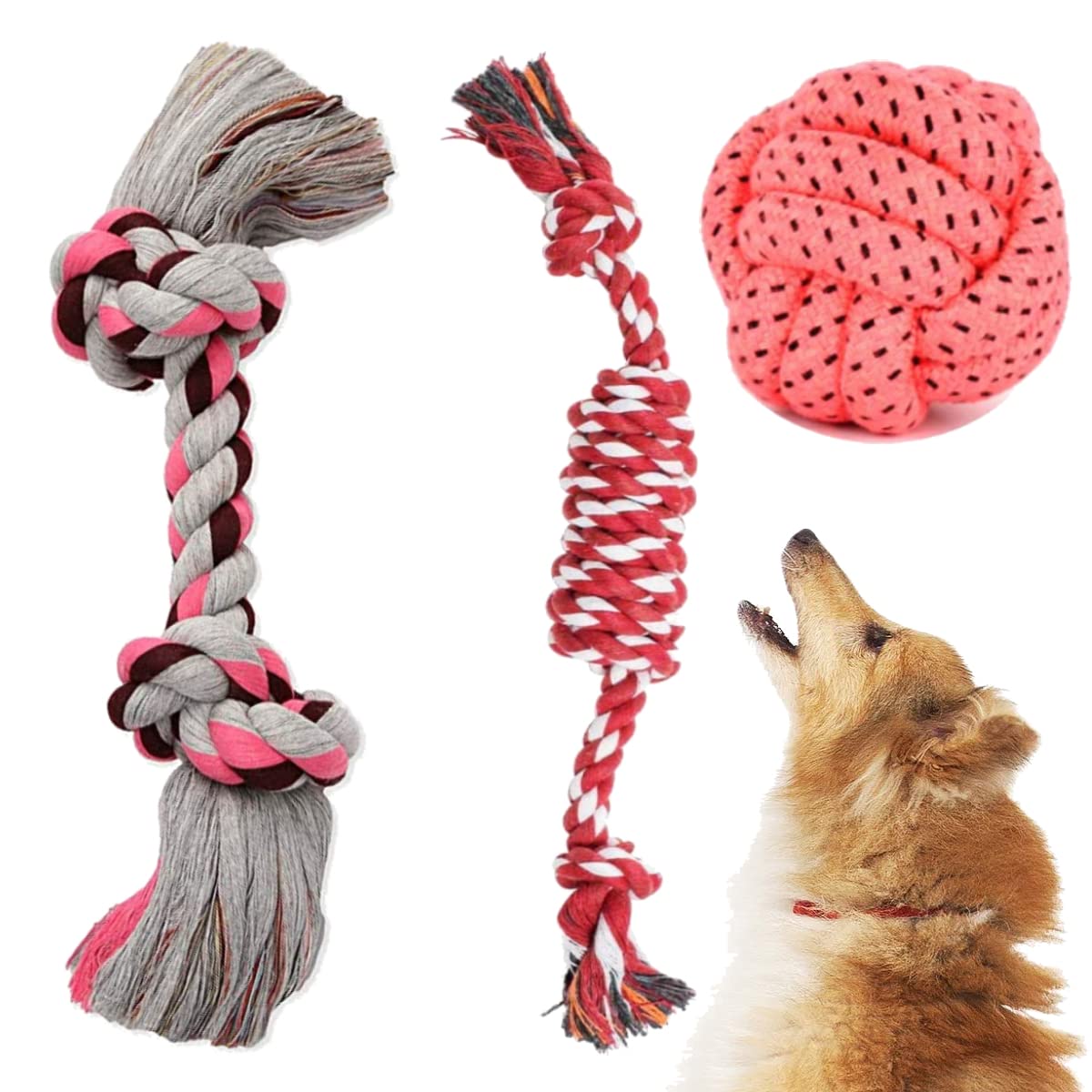 Youhavedeal Rope Toys For Puppies + Chew Toys For Puppies For Teething + Dog Chew Toys For Medium Breeds + Cotton Dog Toys For B