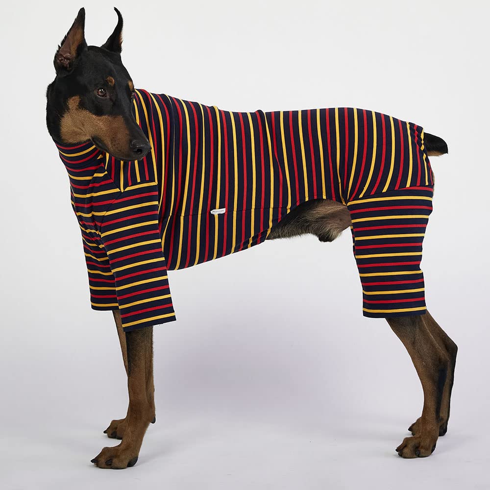 Lucky Petter Small Dog Pajamas Basic Onesie Doggie Jammies Stretchable Dog Jumpsuit Bodysuit Pjs (4X-Large, Stripe Navy)