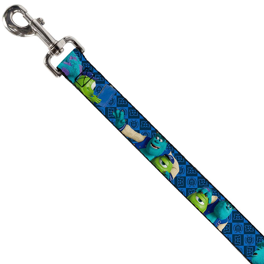 Buckle-Down Pet Leash - Monsters University Sulley & Mike Poses/Checkers Blue - 6 Feet Long - 1/2' Wide