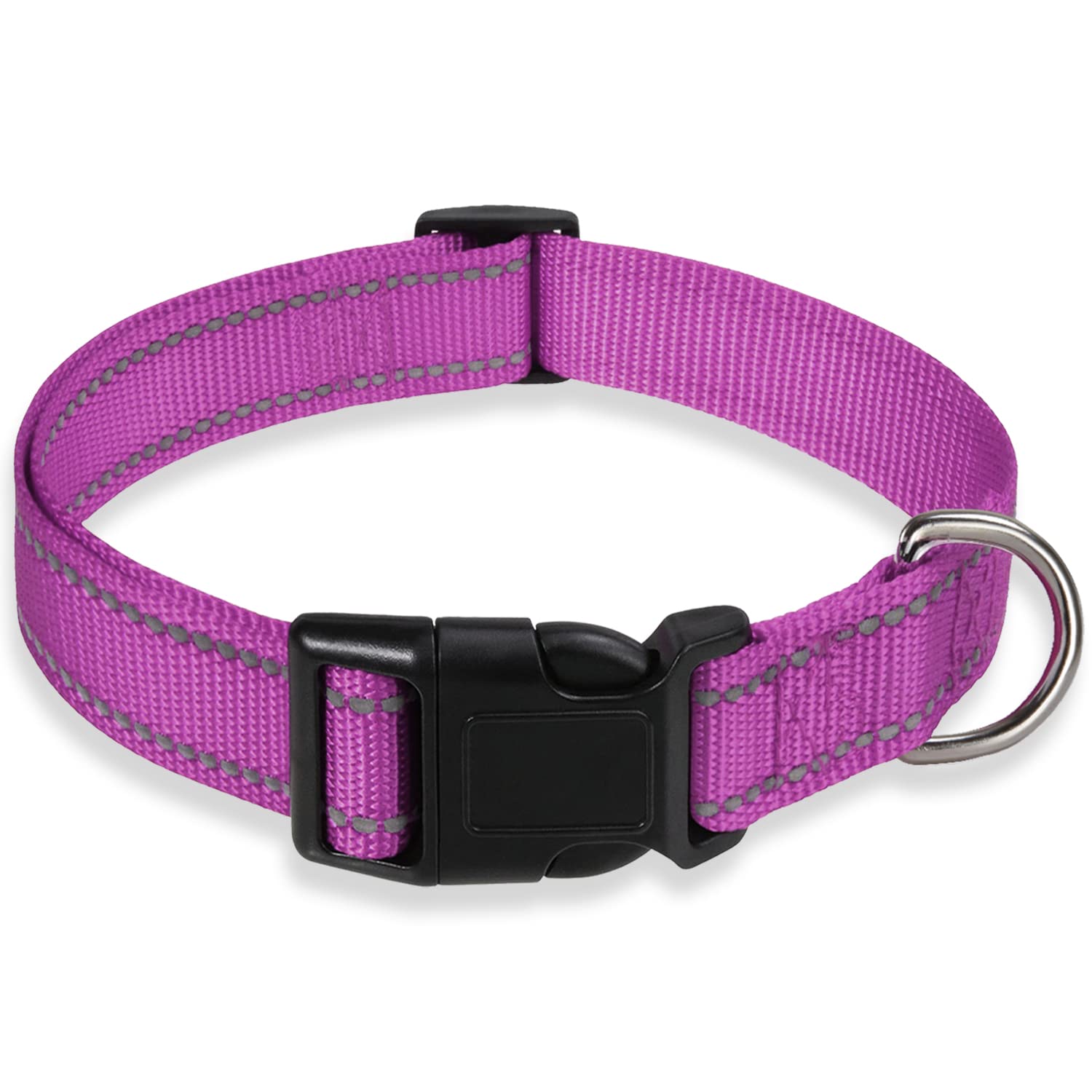 Reflective Dog Collar With Buckle Adjustable Safety Nylon Collars For Small Medium Large Dogs, Purple Xxs