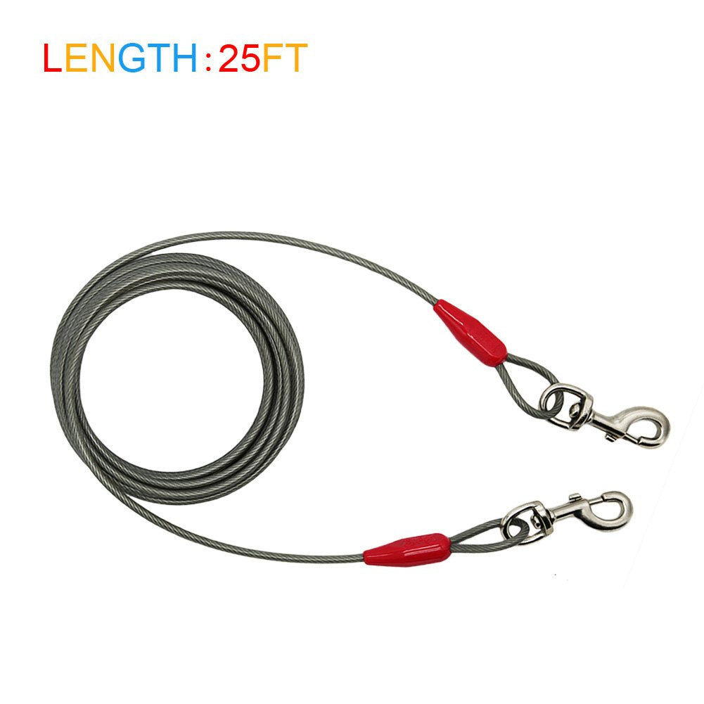Petest 25Ft Tie-Out Cable With Crimp Cover For Super Dogs Up To 250 Pounds
