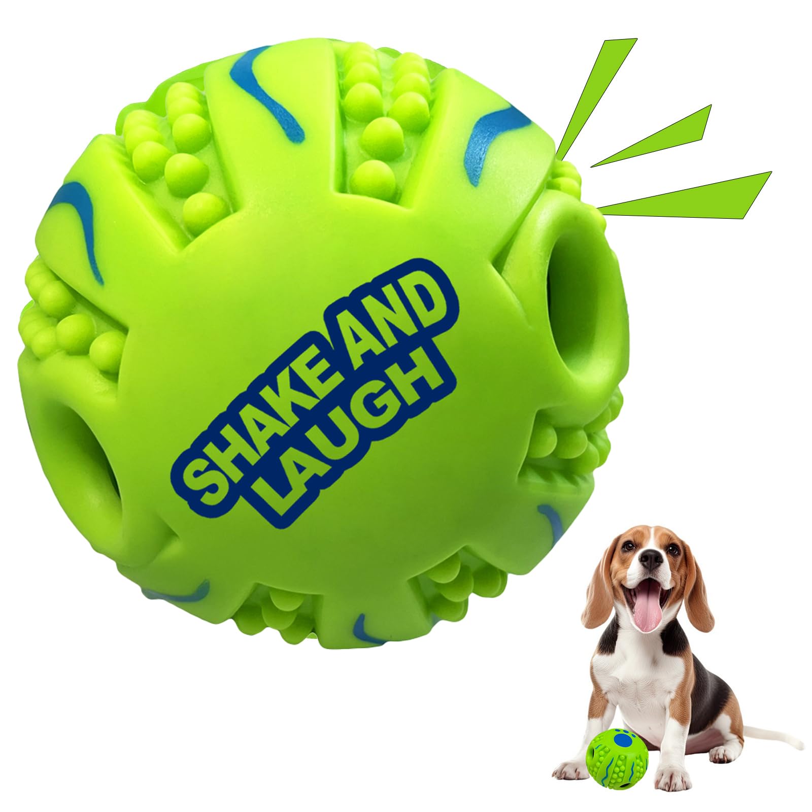 Spiky Interactive Dog Toys Ball, Shaking with Gibbering Sound, for Training, Teeth Cleaning & Herding, Wave, M, 3.46 in (8.8 cm)