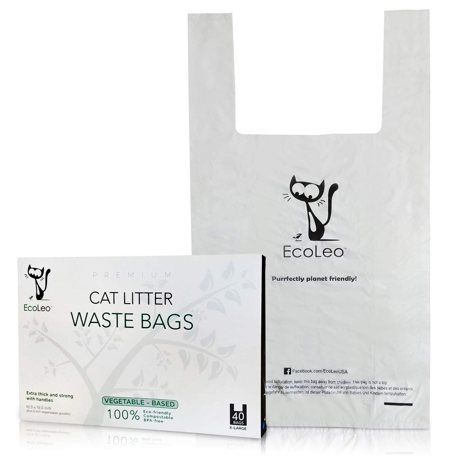 Cat Litter Waste Poop Bags - X-Large, Compostable, Plastic-free, Thick, Leak Proof, Pet/Dog Poo Bags with Easy-Tie Handles,10.5 