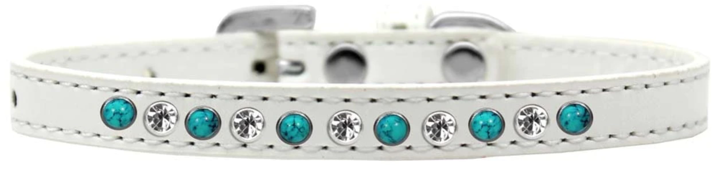 Dog, Puppy and Pet Fashion Collar, "Premium Southwest Turquoise Pearl & Clear Crystals" Red 16