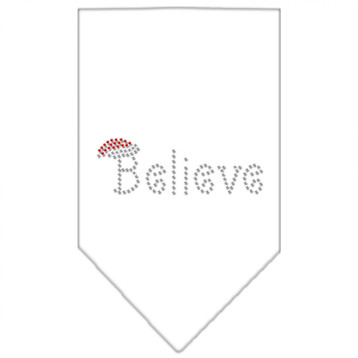 Christmas Pet and Dog Bandana Rhinestone, "Believe" White Small