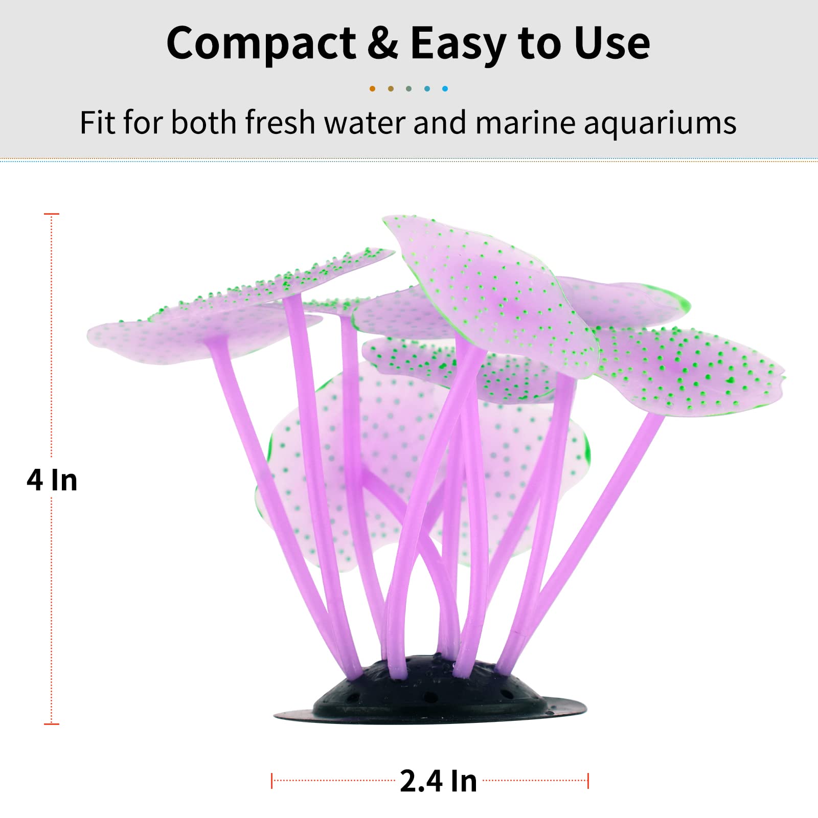 Uniclife Silicone Coral Plant Decorations Glowing Artificial Ornament For Fish Tank Aquarium, Green, Ball Shape