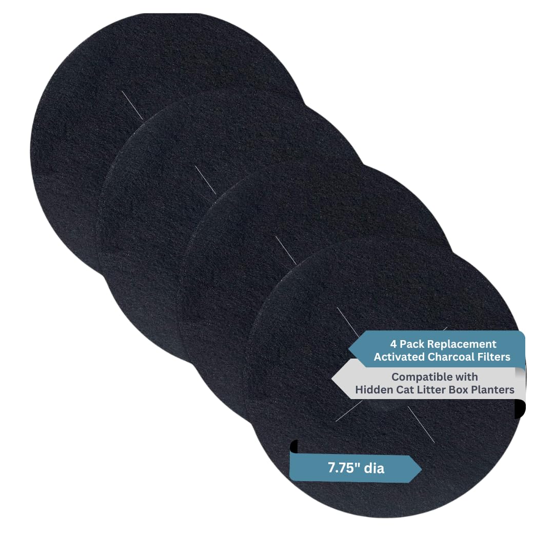 4 Pack Activated Carbon Odor Reducing Filter Replacements Compatible with Hidden Cat Litter Planters - Active Natural Charcoal F