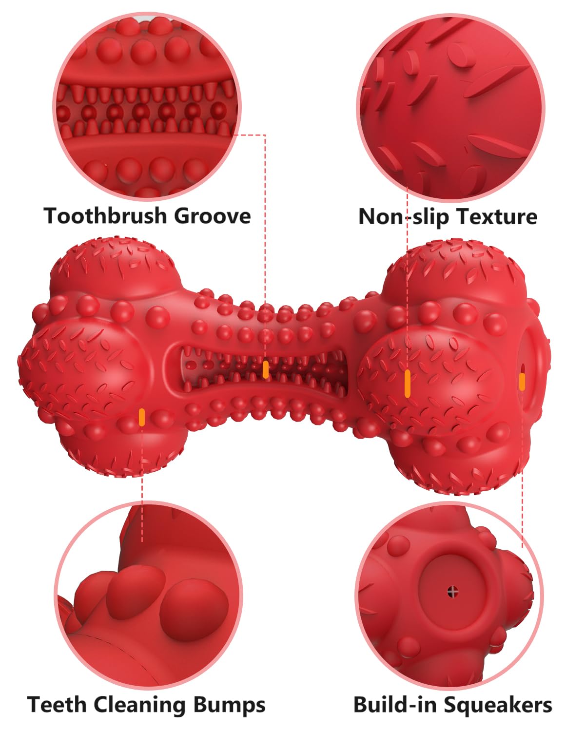 Schitec Squeaky Dog Chew Toy For Aggressive Chewers Large Breed, [2 Pack] Tough Interactive Teething Rubber Bone For Big Medium