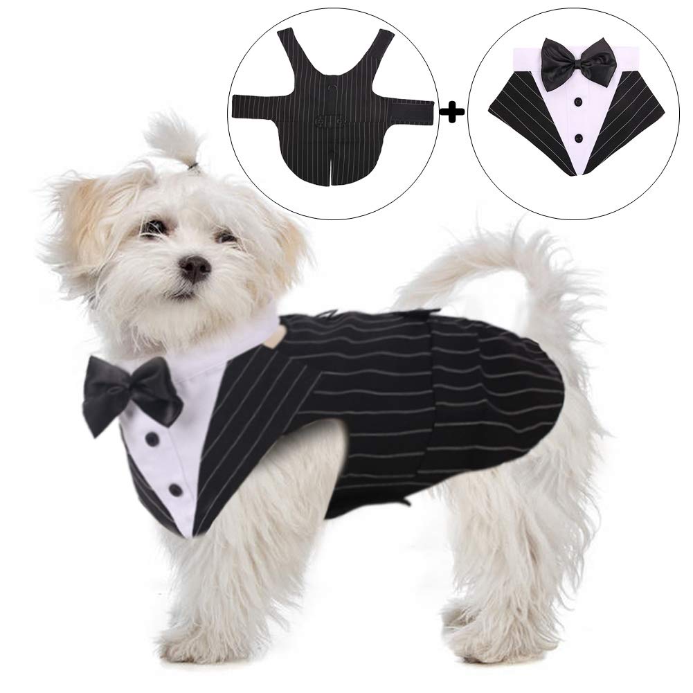 Qbleev Dog Tuxedo For Large Dogs, Dog Suit And Bandana Set, Dog Wedding Outfit With Bow Tie, Formal Dog Tux Dog Costume Halloween Dog Christmas Outfit For Birthday Party Cosplay, Stripe L