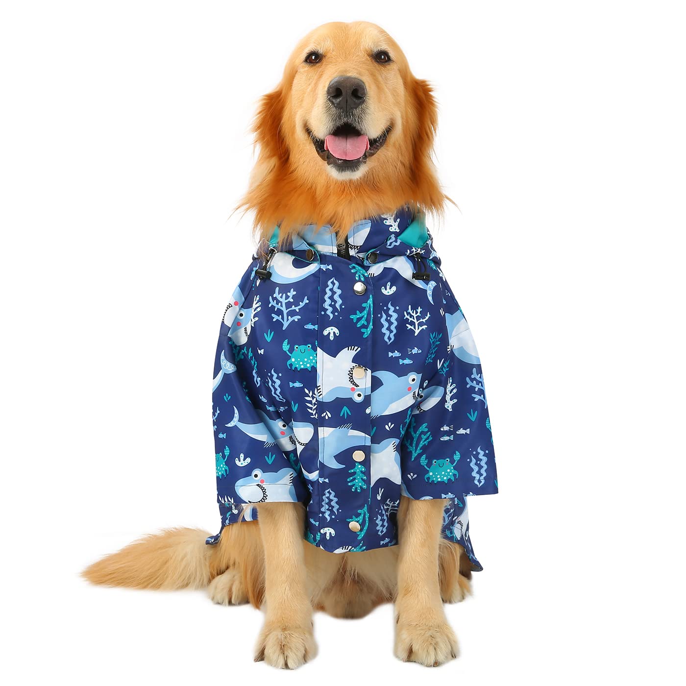 Hde Dog Raincoat Double Layer Zip Rain Jacket With Hood For Small To Large Dogs Sharks - Xl
