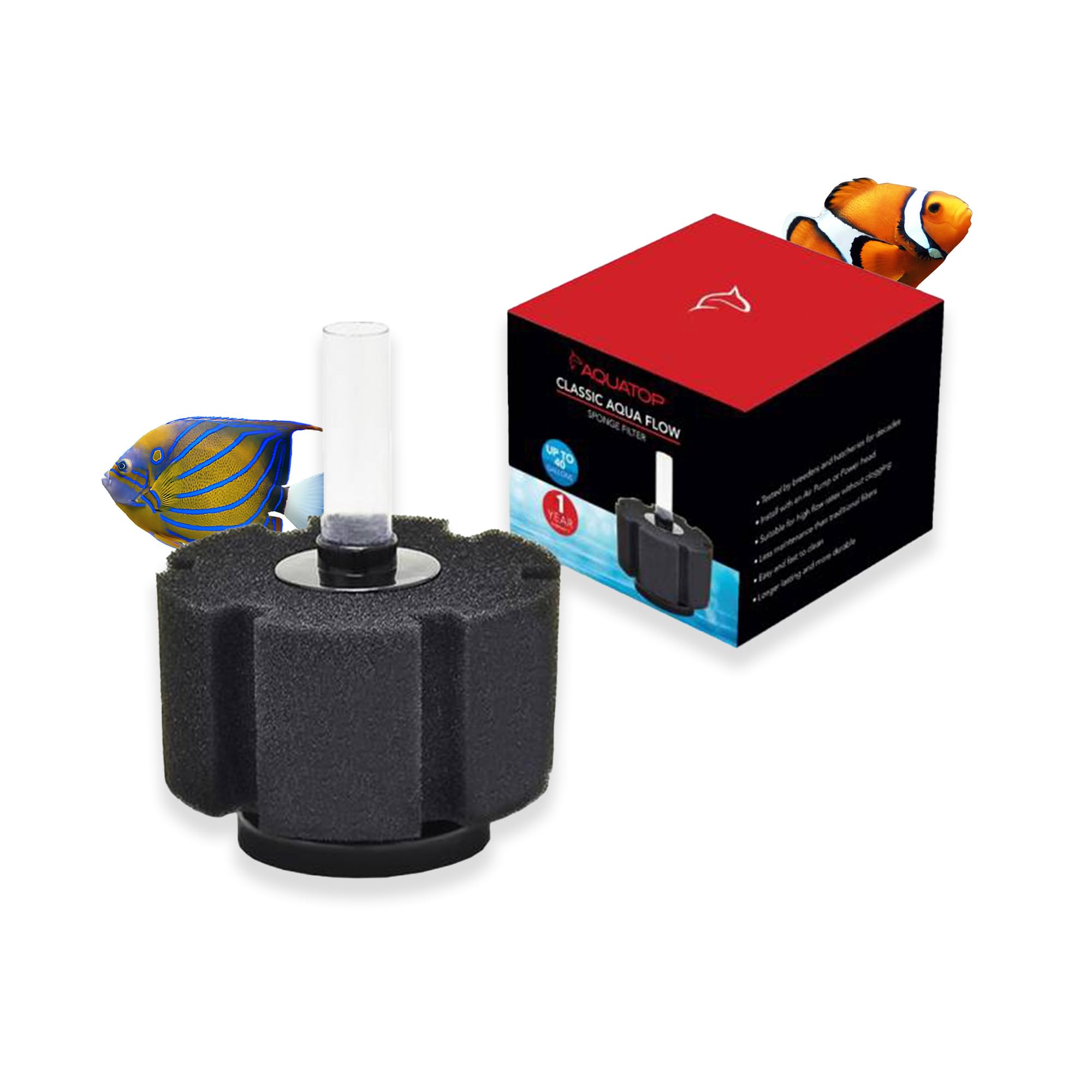 Aquatop Internal Sponge Filter - for Aquariums Up to 40 Gallons - Compatible with Air Pumps or Powerheads - Mechanical & Biologi
