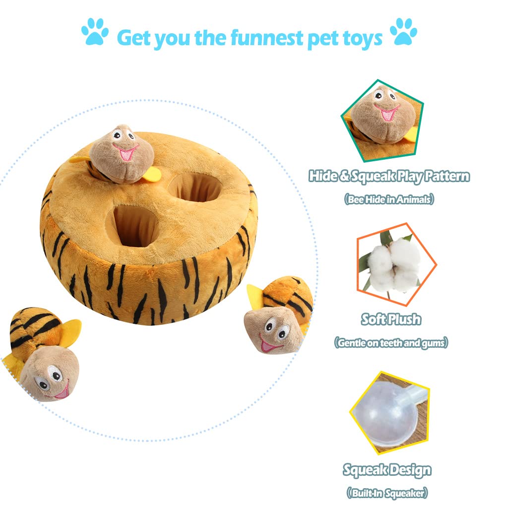 Ifoyo Hide And Seek Plush Dog Toy Squeaky Bee Interactive Puppy Toys, Durable Enrichment Toys For Mental Stimulation Anxiety Rel