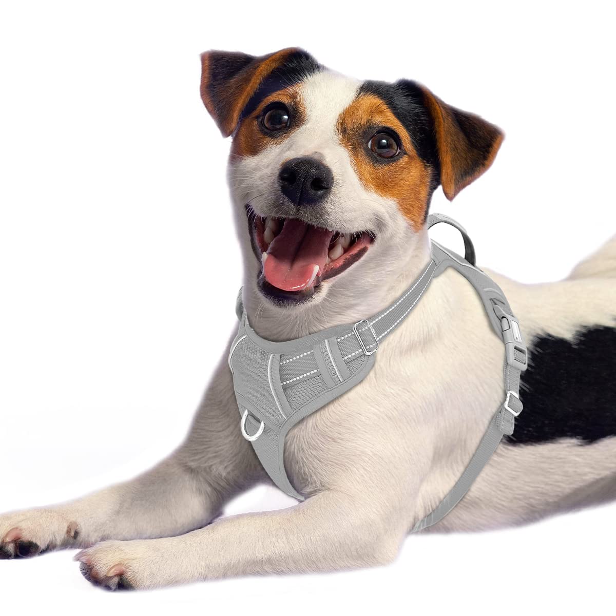 Barkbay No Pull Dog Harness Front Clip Heavy Duty Reflective Easy Control Handle For Large Dog Walking With Id Tag Pocket(Grey,M)
