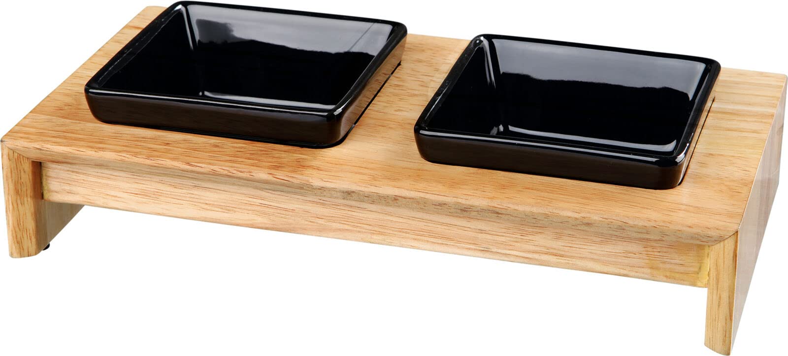 Trixie Ceramic Feeding Bowl (Set Of 2, Black) With Wooden Stand (24 X 15 X 5 Cm)