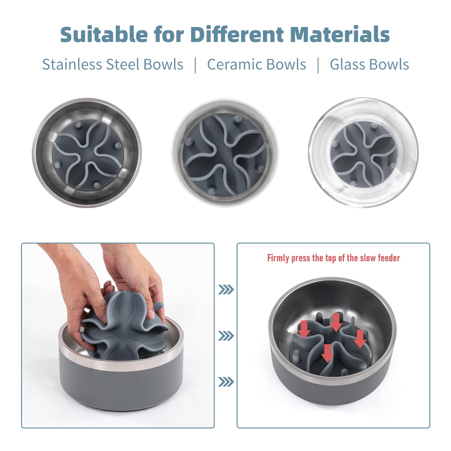 Jaoul Slow Feeder Dog Bowls Insert, Puzzle Slow Feeder with 51 Octopus Suction Cups for Medium Large Size Dog Bowls Over 6.5'' W