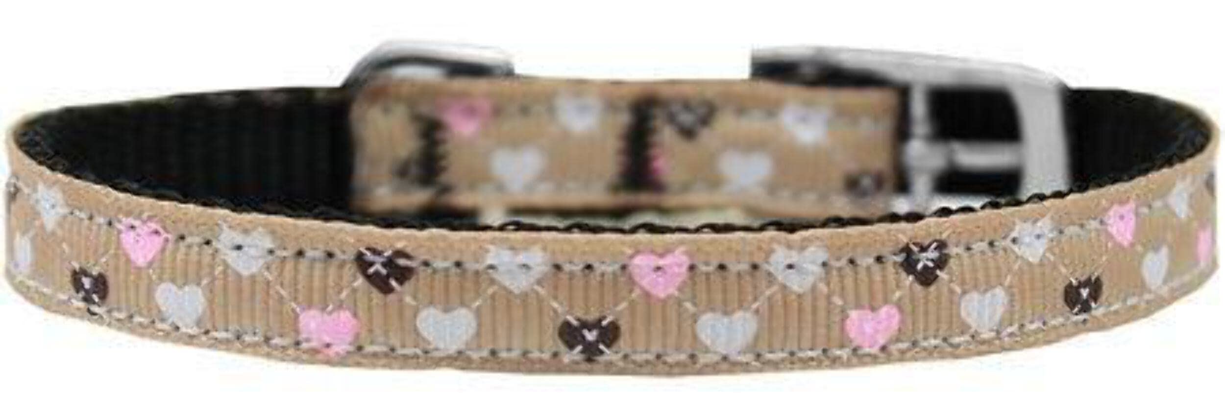Mirage Pet Products Argyle Hearts Nylon Dog Collar with Classic Buckle 3/8" Brown, Size 10