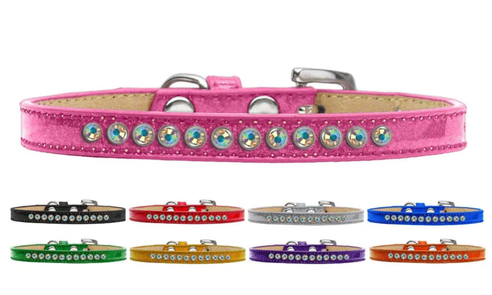 Dog, Puppy and Pet Ice Cream Collar, Aurora Borealis Crystal Rimsets Emerald Green 10