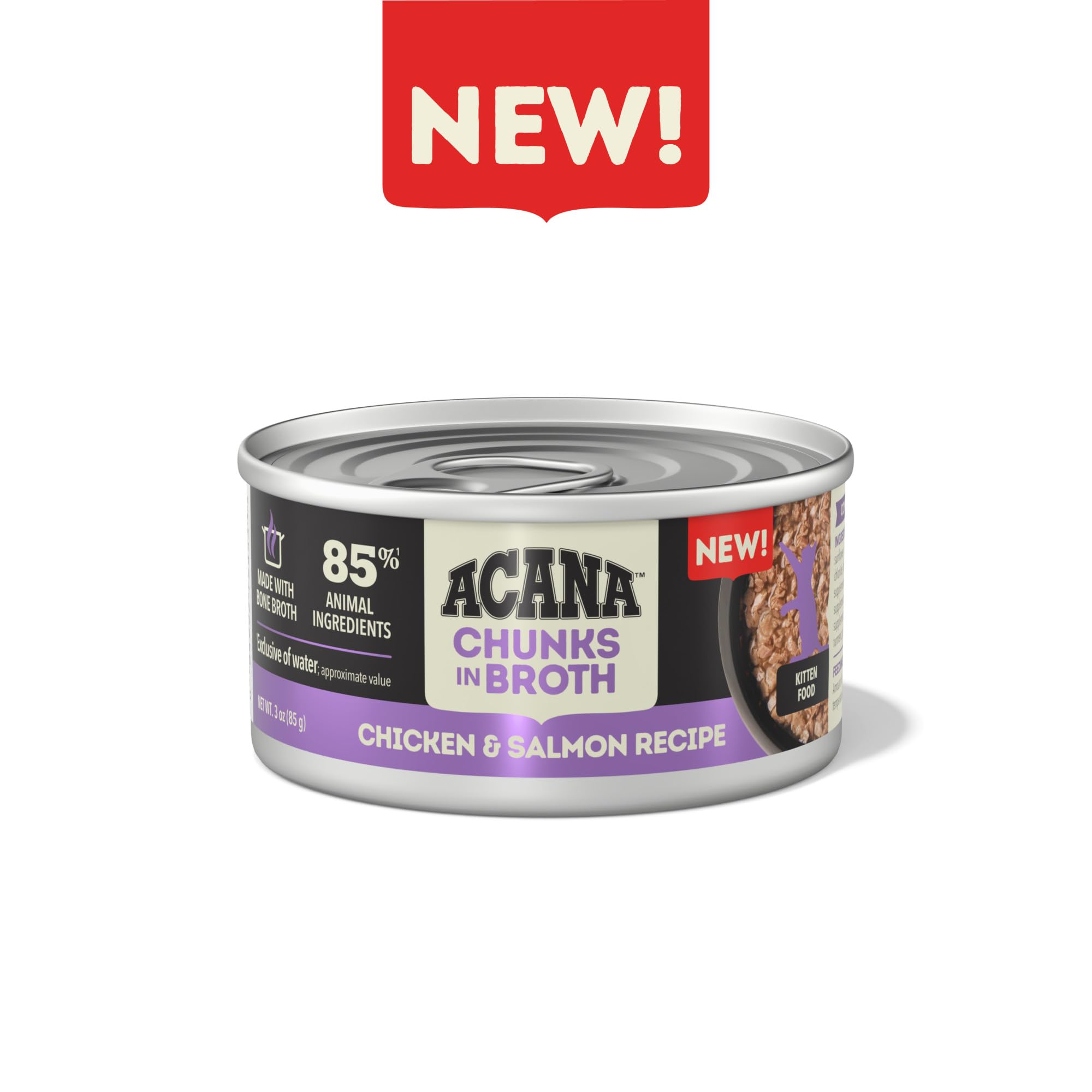 ACANA Chunks in Broth Wet Cat Food Chicken & Salmon Recipe for Kittens 3oz Cans (12 Count)