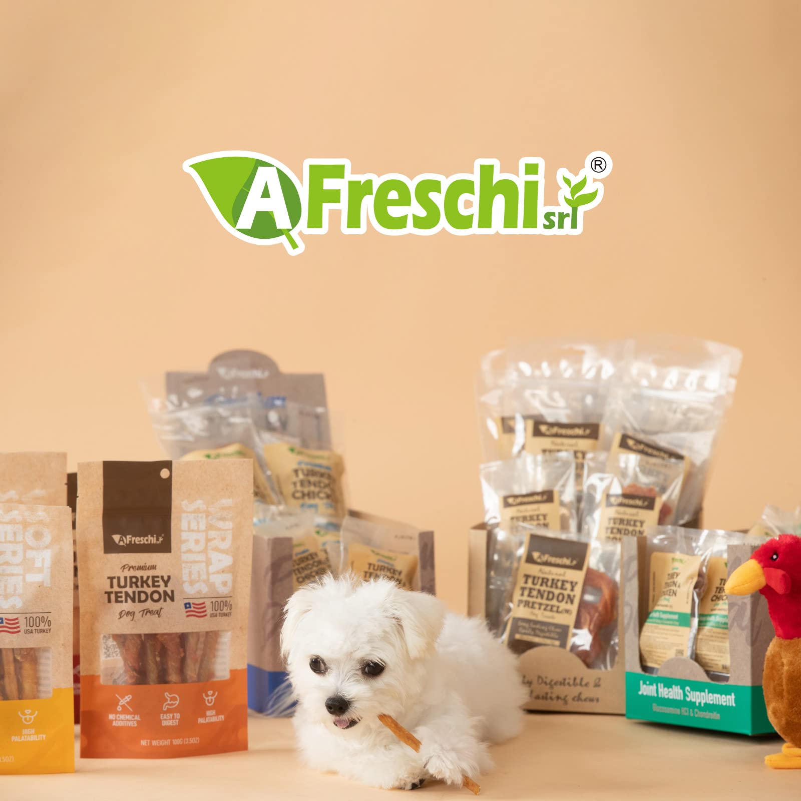 Afreschi Soft Turkey Tendon Strip 3.5 oz, Dog Treats for Soft Series, All Natural Human Grade Dog Treat, Suitable for Training c