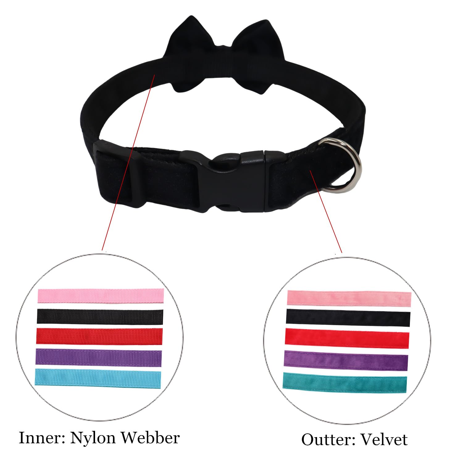 Wdpaws Dog Collar With Bowtie Soft Velvet Material With Quick Release Buckle For Small Dogs (Black, S)