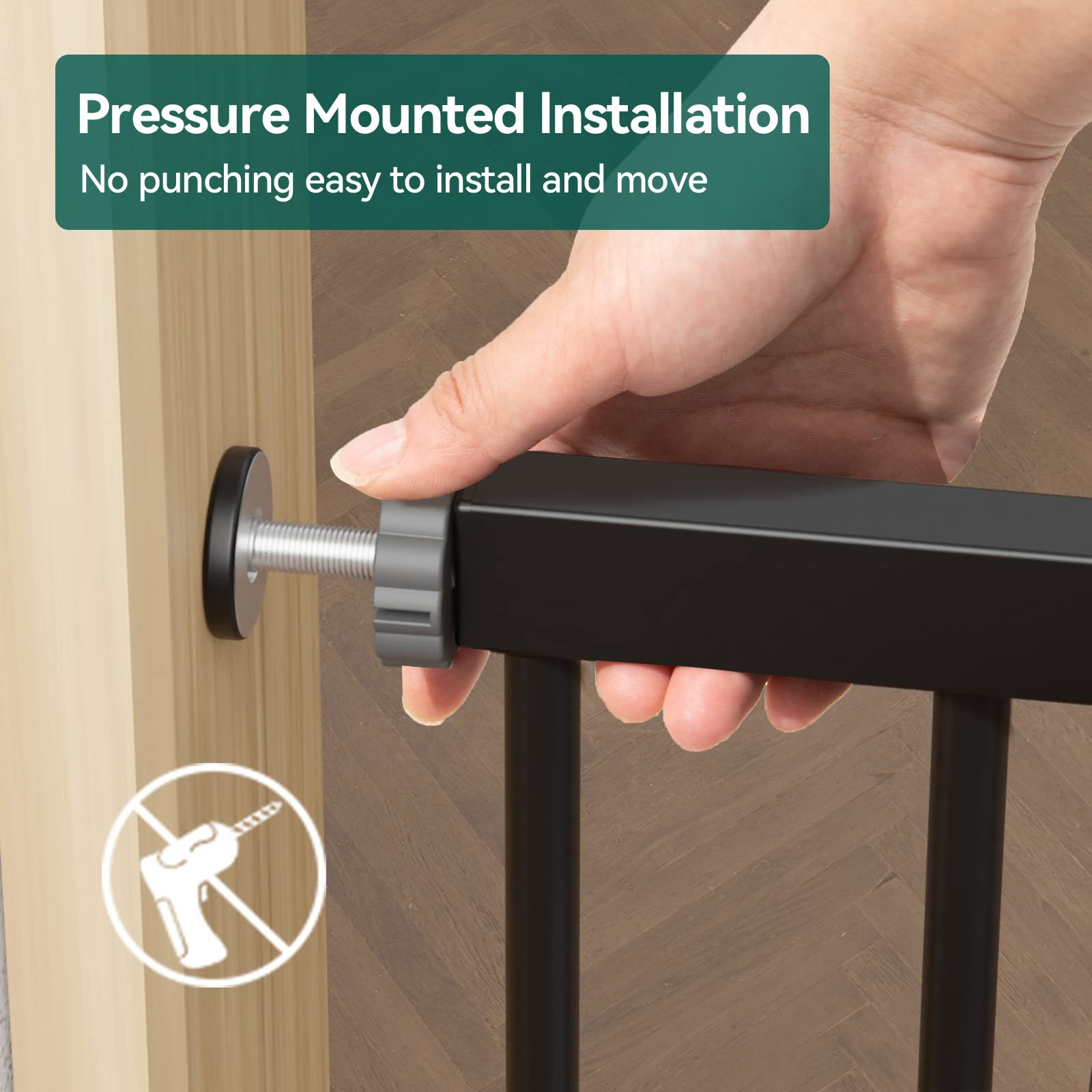 Babelio Extra Wide Baby/Dog Gate, 29-55" Adjustable, Auto Close, Pressure Mounted, Black, Model CB-M-101