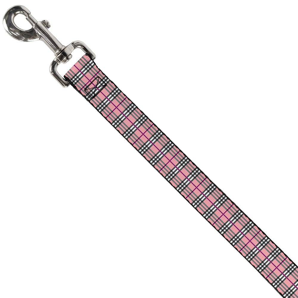 Dog Leash Plaid Pink 6 Feet Long 1.0 Inch Wide