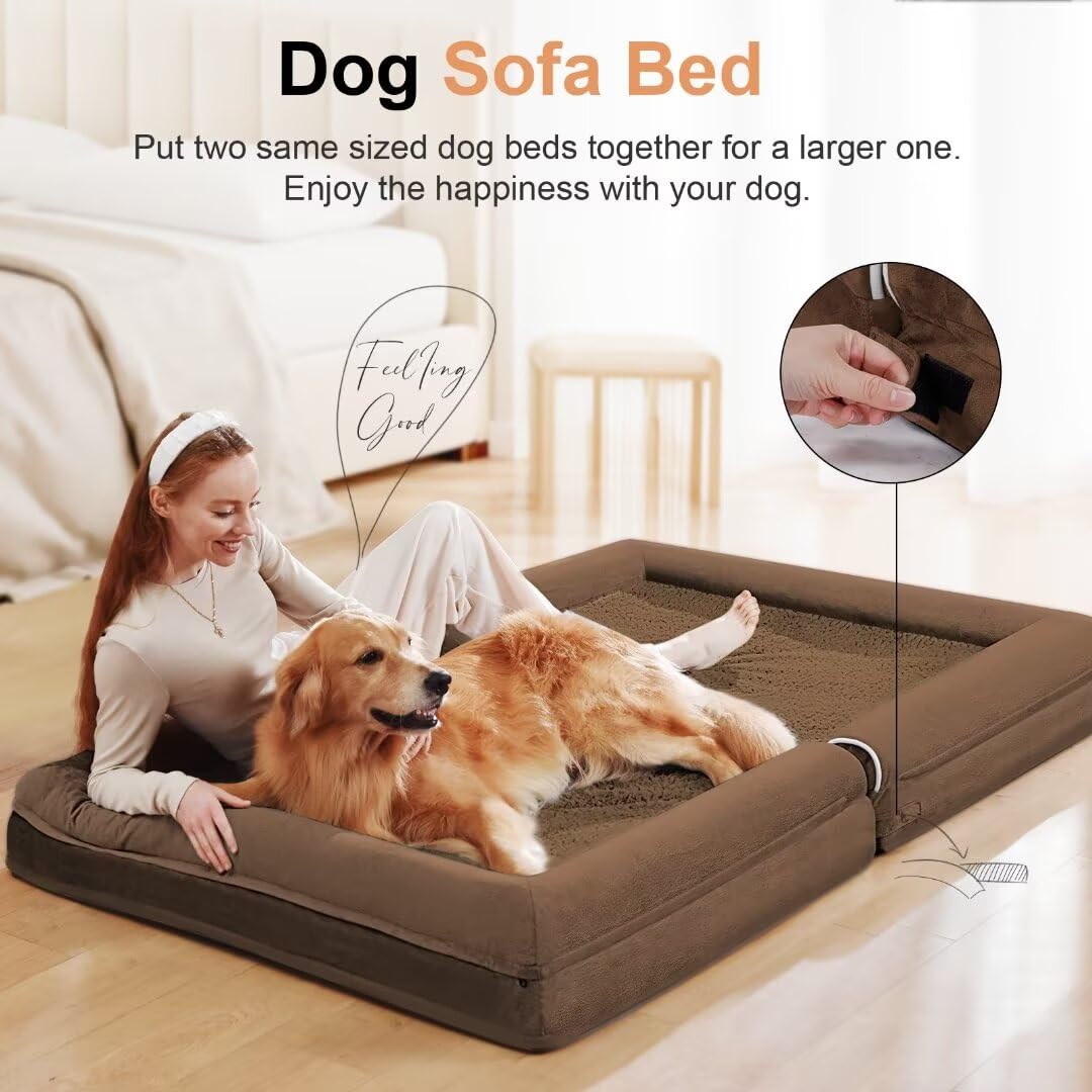 Large Dog Bed Orthopedic Washable: Beds Bolster Xl Bed Medium Large Dogs Egg Crate Foam Couch Sofa Waterproof With Removable Cover - Dark Coffee