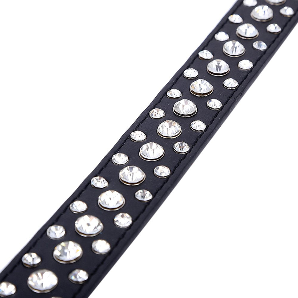 Dogs Kingdom 12-20 Length Personalized Rhinestone Leather Bling Crystal Pet Dog Cat Collars For Small Medium Breeds Blue Xs