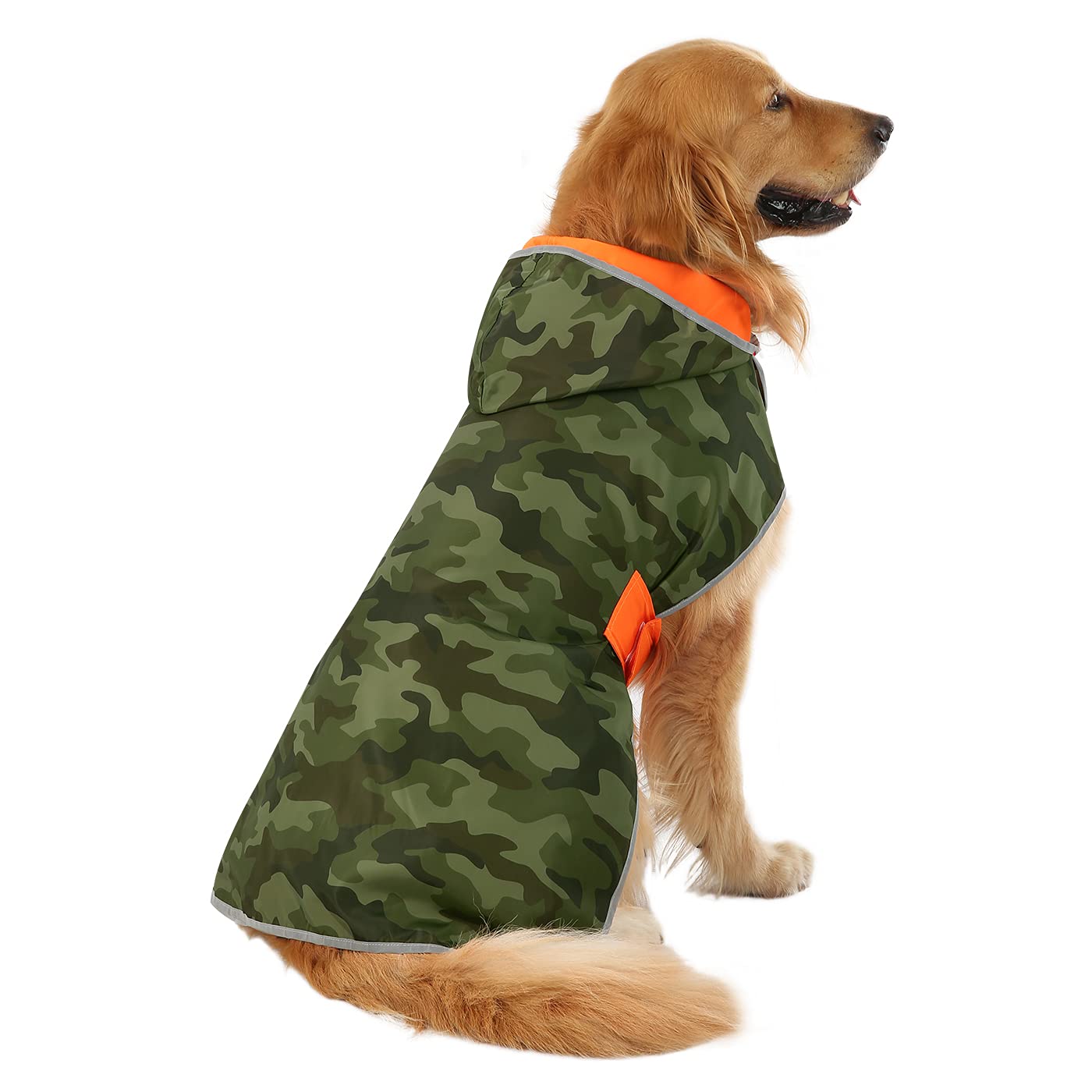 HDE Reversible Dog Raincoat Hooded Slicker Poncho Rain Coat Jacket for Small Medium Large Dogs Camo Orange - XXL