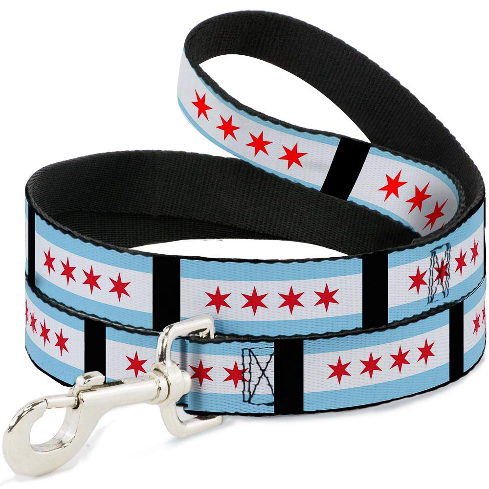 Dog Leash Chicago Flags Black 6 Feet Long 0.5 Inch Wide