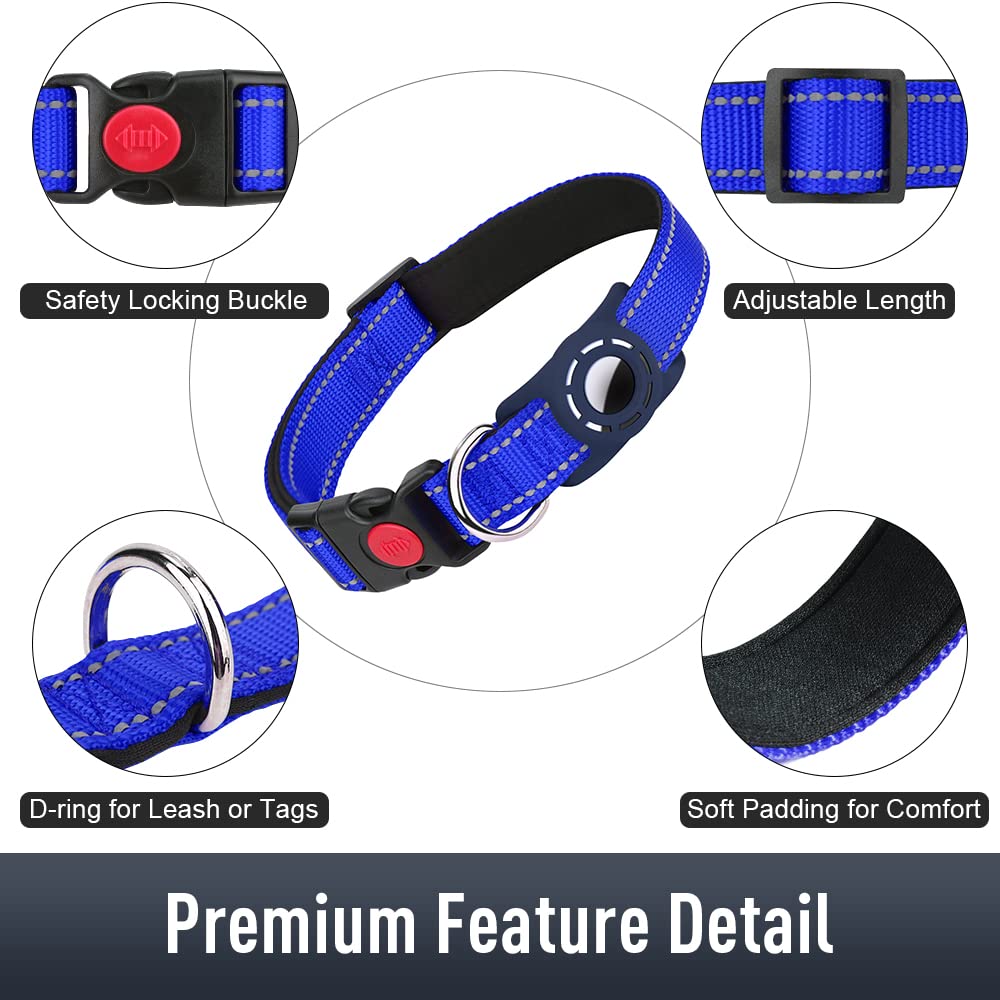 Erbine Airtag Dog Collar With Airtag Holder For Large Dogs, Reflective, Soft Padded & Safety Locking Buckle, Nylon Pet Collars A