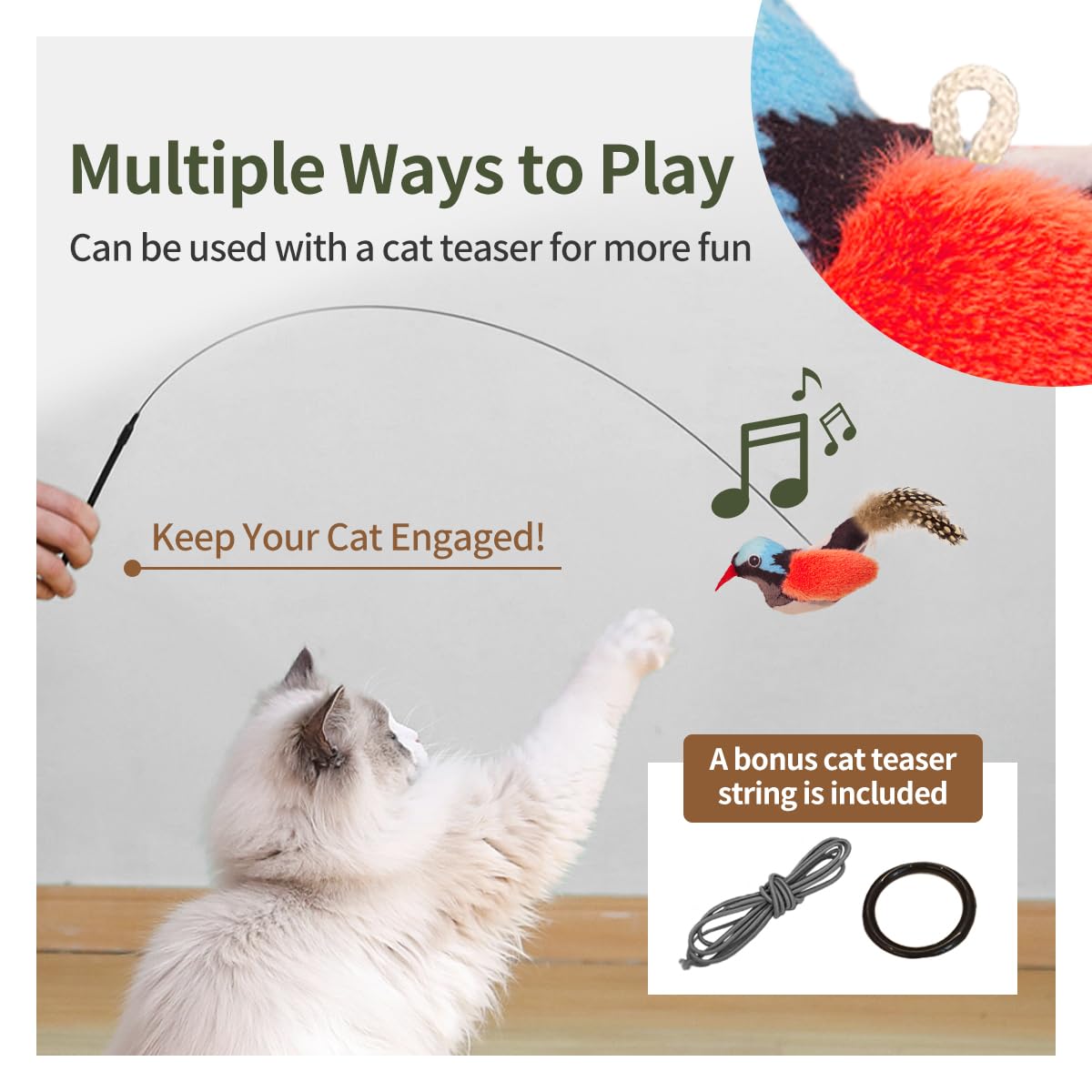 Ipawspace Catnip Toys for Cats - Interactive Feather with Chirp Sound, 2 Pack, Multiple Colors, Model LL-066, Polyester Material