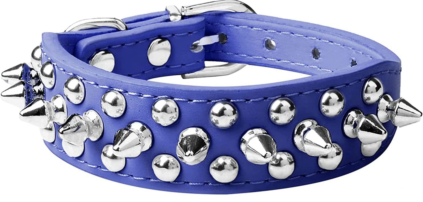 haoyueer Spiked Dog Collar Soft Pu Leather Mushrooms Rivet Spike Studded Puppy Adjustable Pet Collars for Small Breeds (L, Dark 