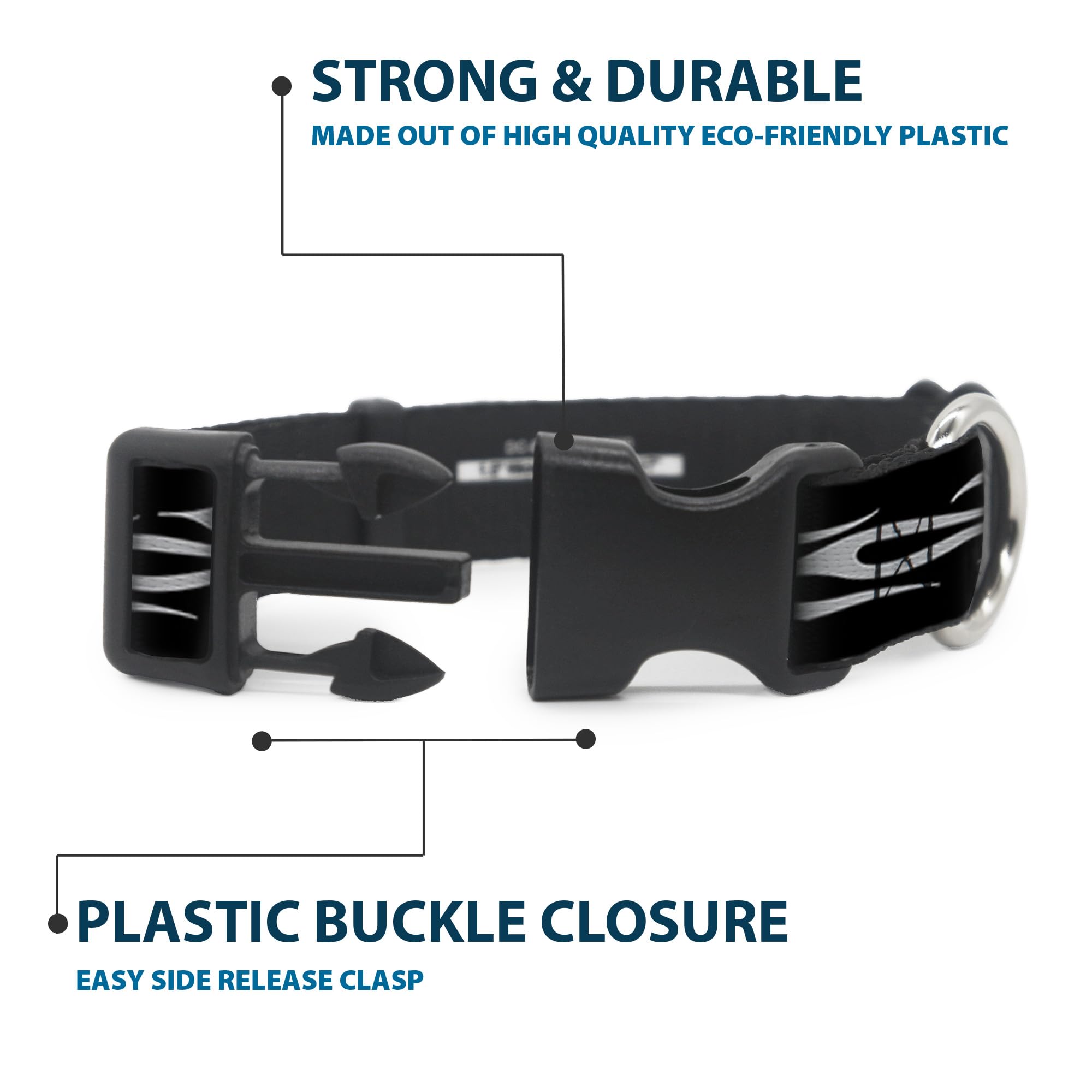 Buckle-Down Plastic Clip Collar - Flame Silver - 1/2' Wide - Fits 8-12' Neck - Medium