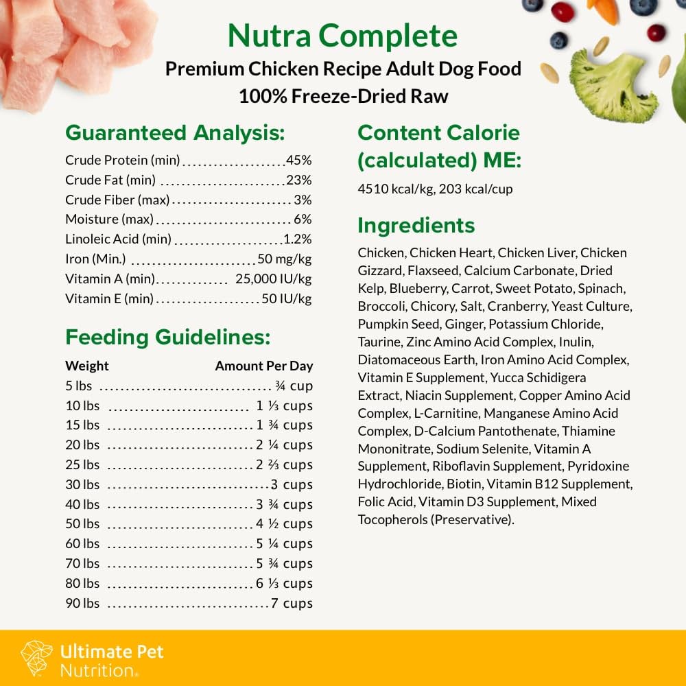 ULTIMATE PET NUTRITION Nutra Complete Raw Freeze Dried Dog Food, Veterinarian Formulated with Antioxidants, Prebiotics & Amino A