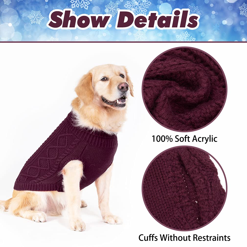 Bingpet Thermal Knitted Dog Sweater, Winter Dog Cat Coat, Warm Sweater For Small Medium Large Dogs, Classic Cable Knit Turtlenec