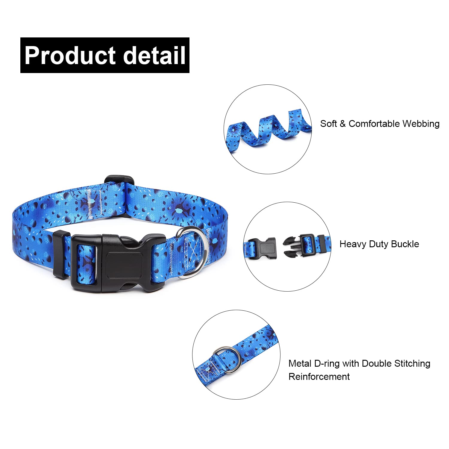 Suredoo Adjustable Dog Collar with Patterns, Ultra Comfy Soft Nylon Breathable Pet Collar for Small Medium Large Dogs (M, Blue O