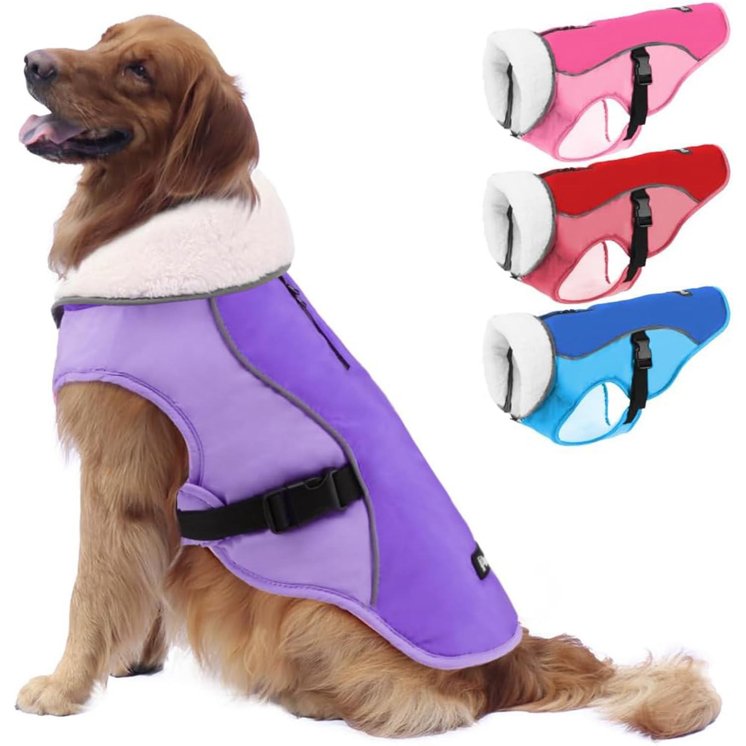 EMUST Dog Coat Winter, Warm Pet Snow Jacket for Winter, Adjustable Small/Medium/Large Dog Coat, New Purple, L