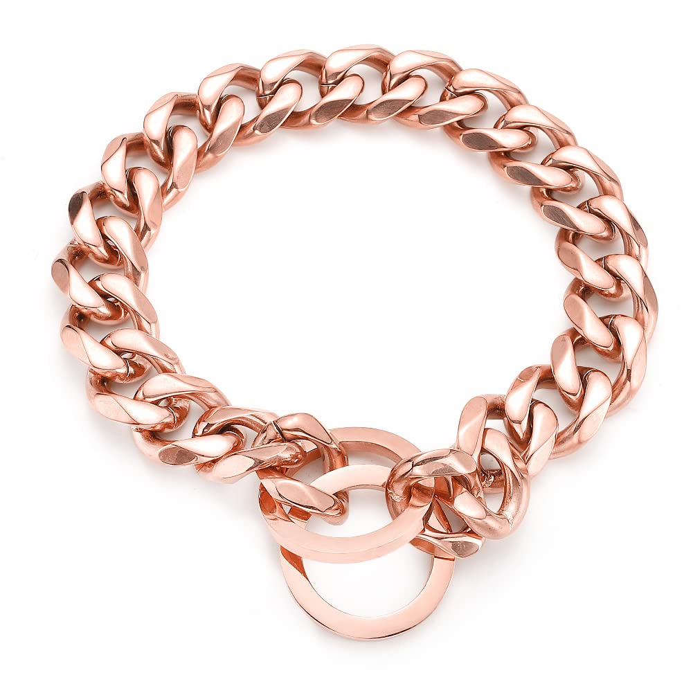 Rumypet Rose Gold Dog Chain Collar 11Mm/15Mm/19Mm Stainless Steel Cuban Link Chain Collar For Small Medium Large Dogs(19Mm,18Inc