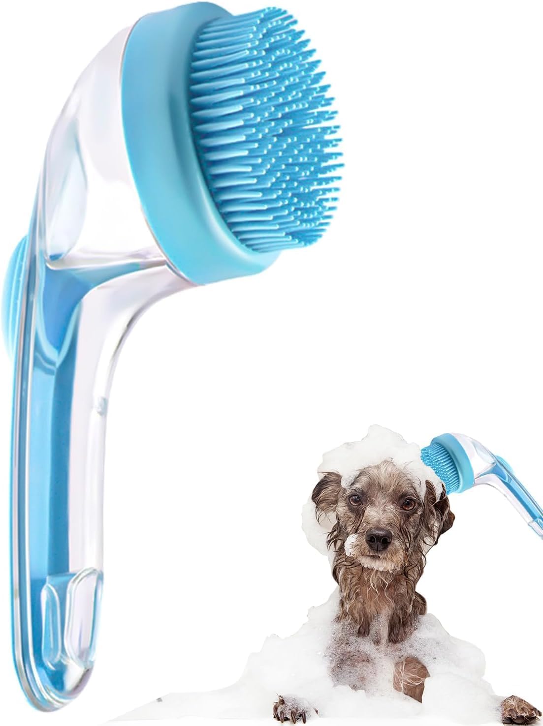 Kittupet Pet Bath Brush Bubble Maker With Shampoo Dispenser (Blue) | 2In1 Dog Shampoo Brush Bubble Maker | Soft Silicone Groom