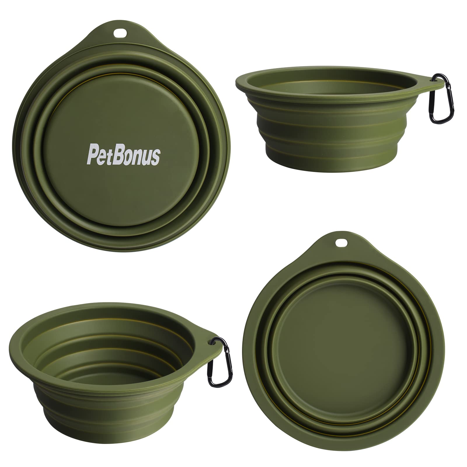 PetBonus 2-Pack Silicone Collapsible Dog Bowls, BPA Free Dishwasher Safe, Portable Foldable Expandable Travel Bowl, Food Water F