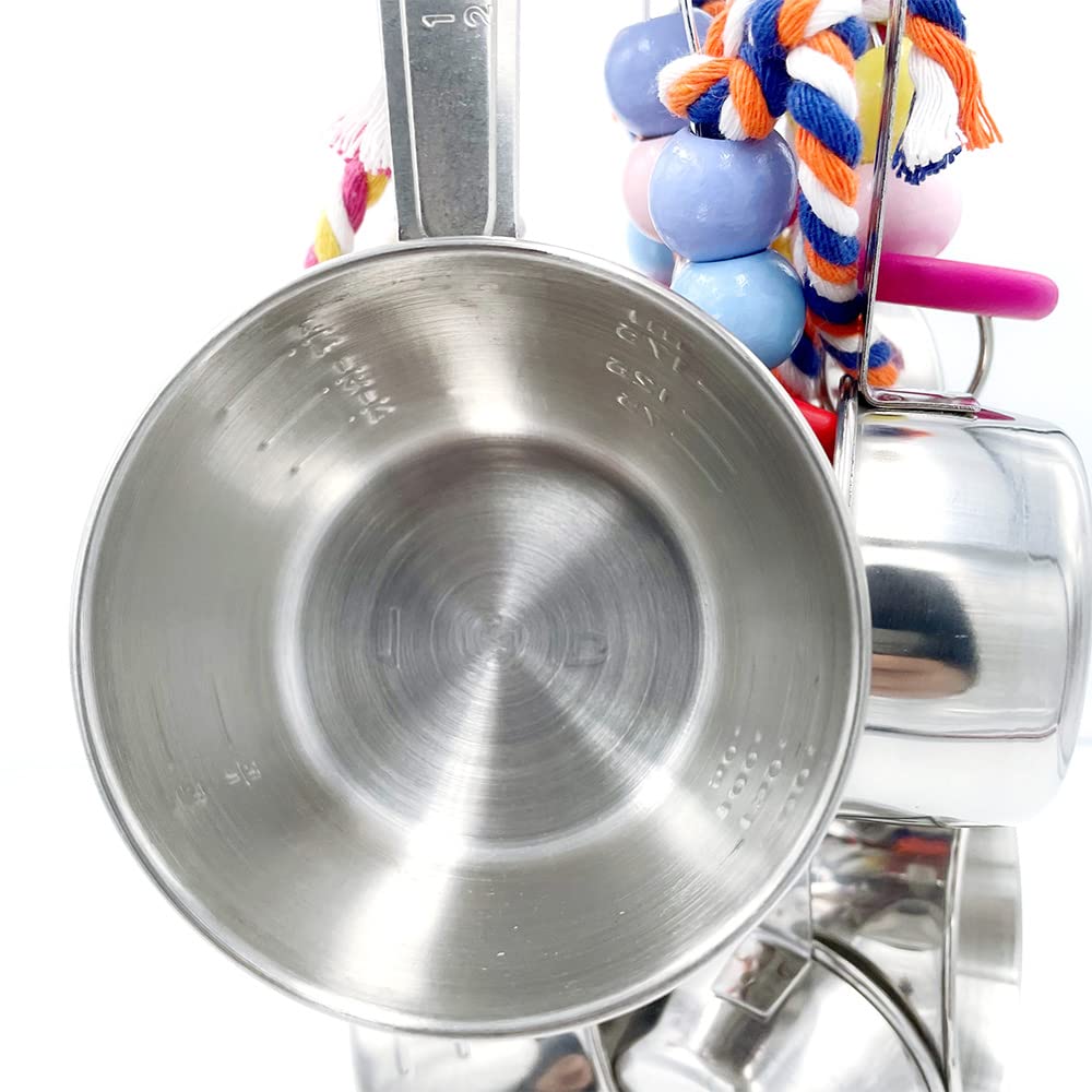 Gilygi New Upgraded Metallic Pots And Multicolored Ring Toys, Pullable 8 Stainless Steel Cups And 8 Wooden Ring Toys For Large And Extra Large Parrot Amazons Macaws African Greys Cockatoos Eclectus