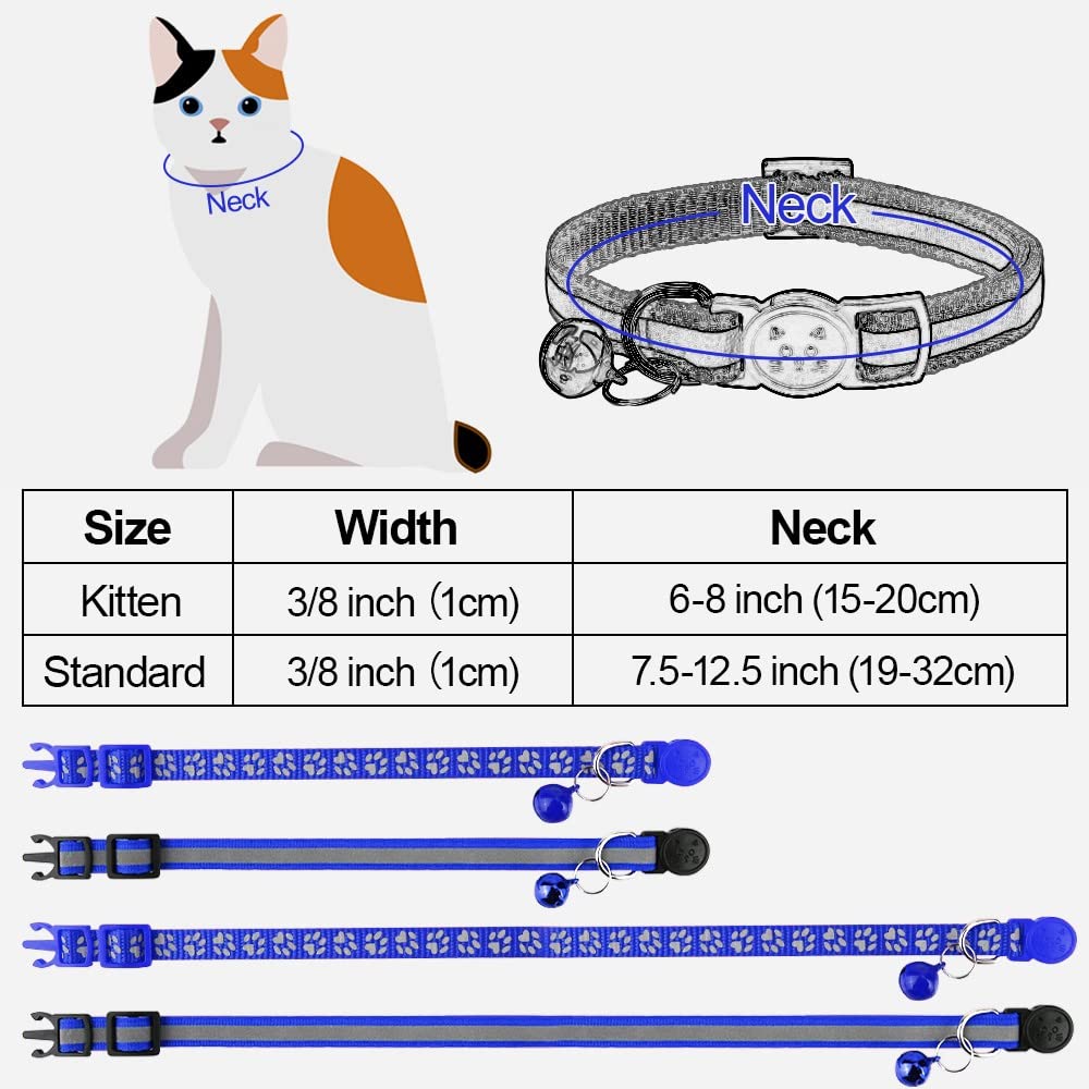 Taglory Reflective Cat Collars Breakaway With Bell, 2 Pack Girl Boy Pet Kitten Collar Adjustable 6-8 Inch, Navyblue