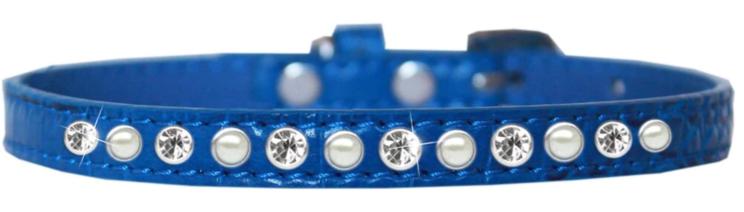 Dog, Puppy and Pet Designer Croc Collar, "One Row Pearl & Clear Crystals Rimsets" Yellow 12