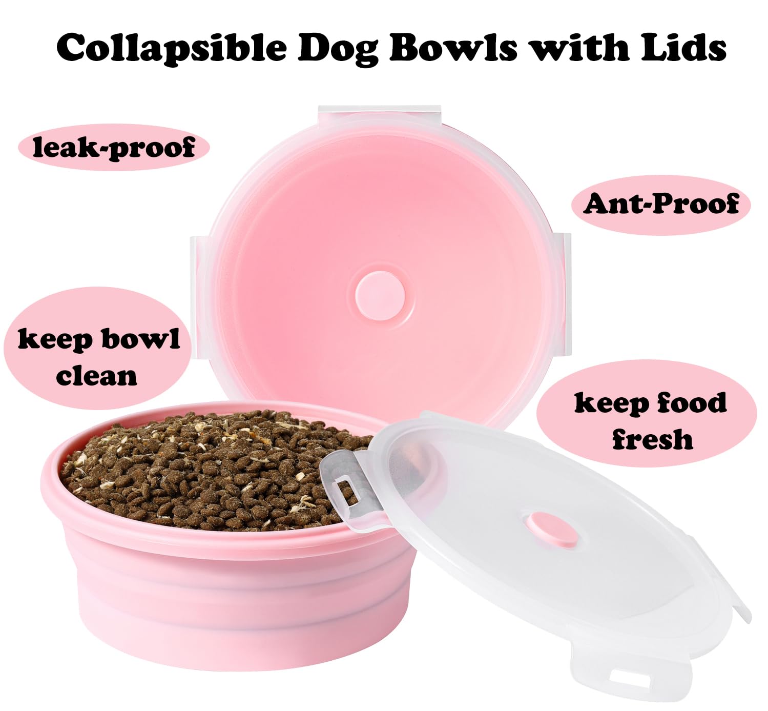 Joyinjojo Collapsible Dog Bowls with Lids, 2 Pack Portable Travel Dog Bowls for Small Medium Large Dogs, Silicone Foldable Outdo