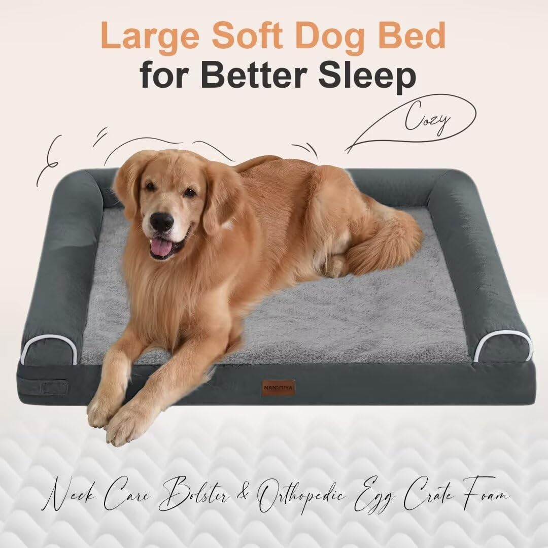 Large Dog Bed Orthopedic Washable: Beds Bolster Xl Bed Big Xlarge Dogs Memory Foam Sofa Couch Waterproof Removable Cover - Dark Grey
