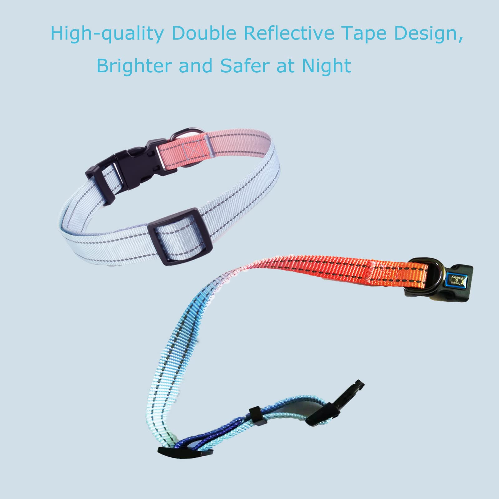 Roses&Poetry Reflective Dog Collar With Gradient Azure, Adjustable Durable Pet Collars For Small Medium Large Dogs (Azure-M