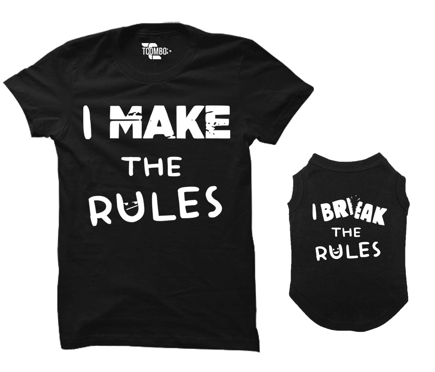 I Make The Rules/I Break The Rules Matching Dog Shirt & Women'S T-Shirt (Black, Small Womens/Large Dog)